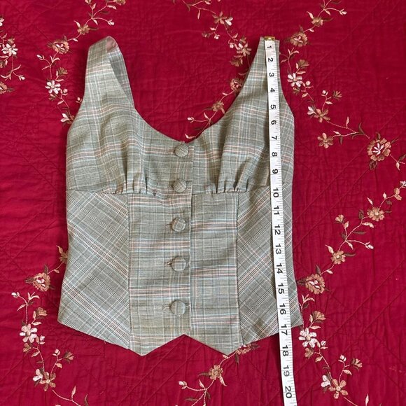 vintage forever 21 f21 sage green plaid vest top with buttons - Picture 3 of 6